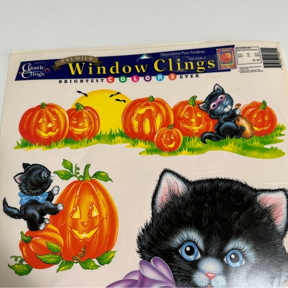 Vintage Set Of 3 Halloween Window Clings 90s Pumpkin Cats Ghost Nostalgic Decor - Picture 9 of 14